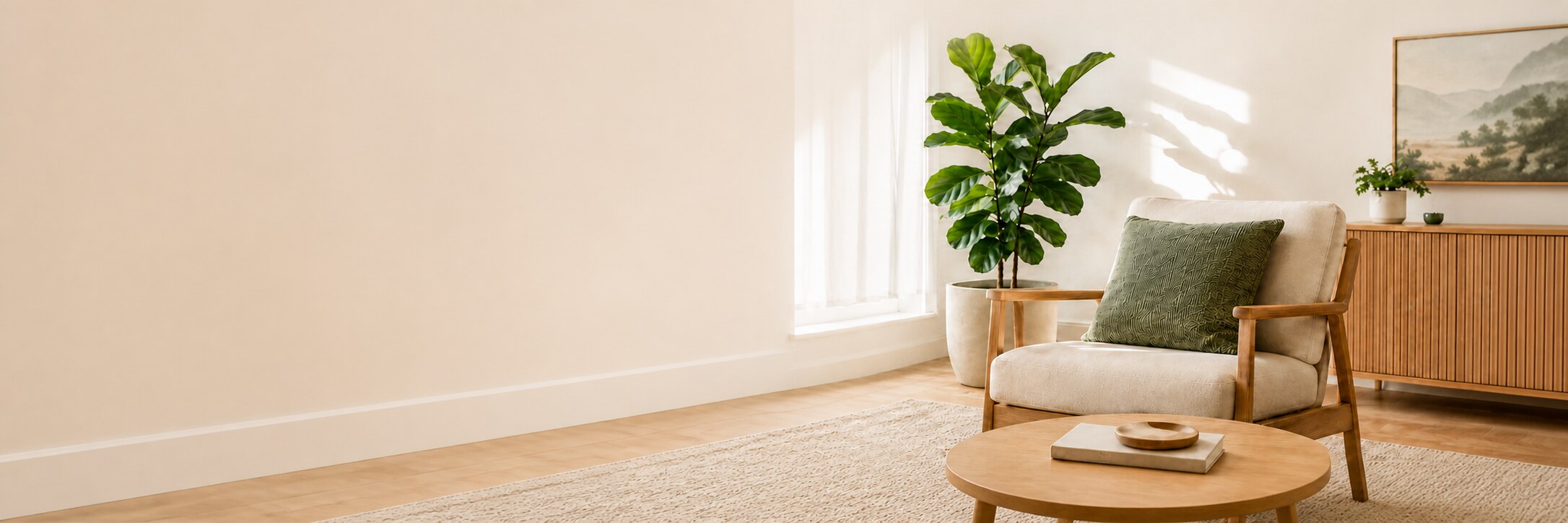 Calm therapy room with an armchair and plant